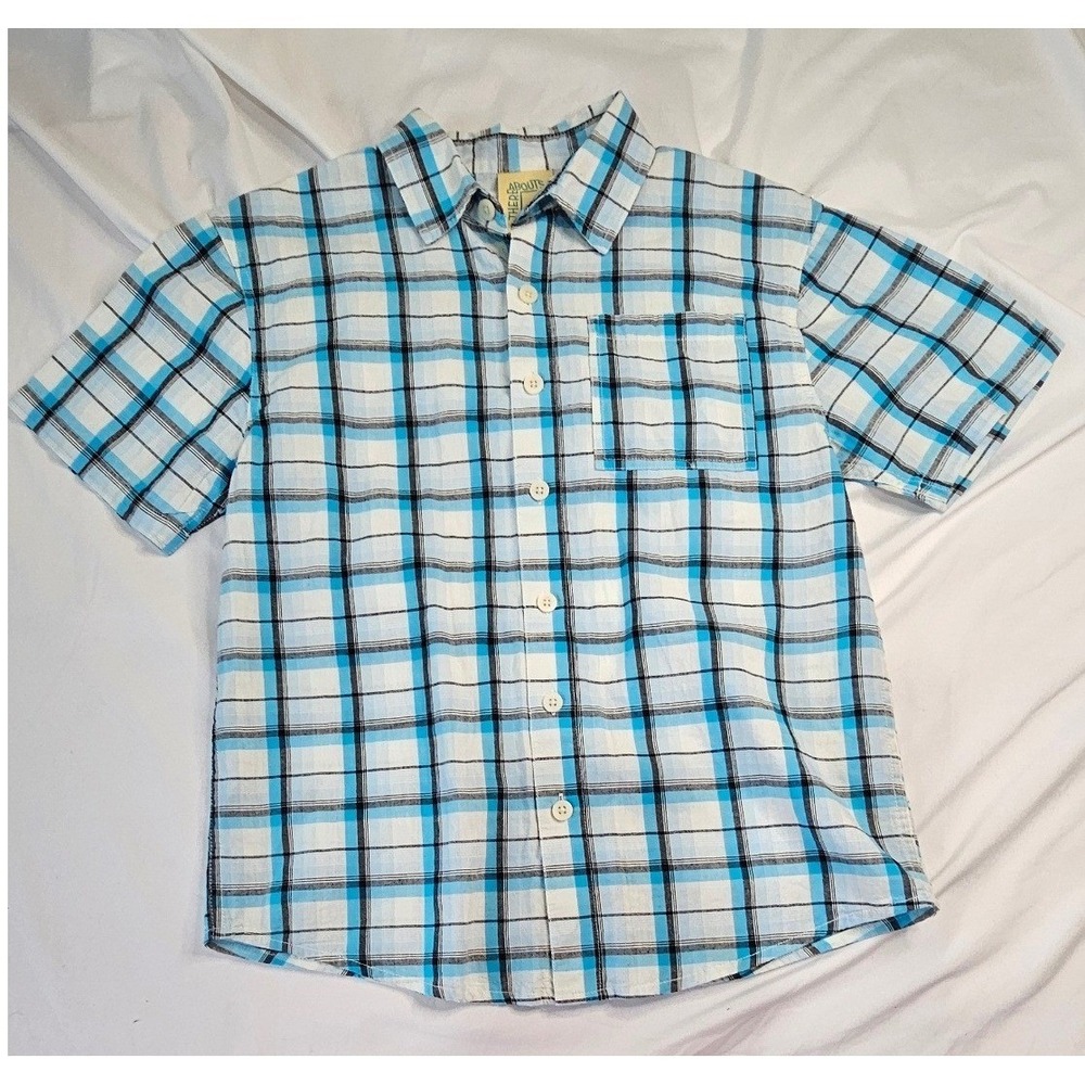 Thereabouts Boys Blue Plaid Short Sleeve Button Down Shirt Size M 10/12 Cotton